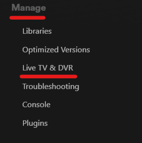 Plex settings DVR