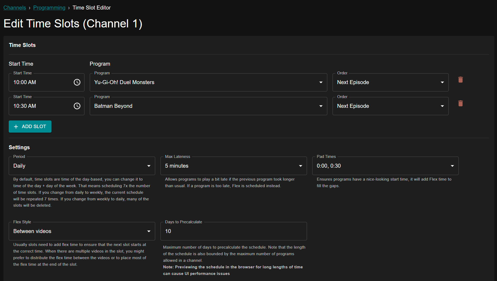 Time Slots example