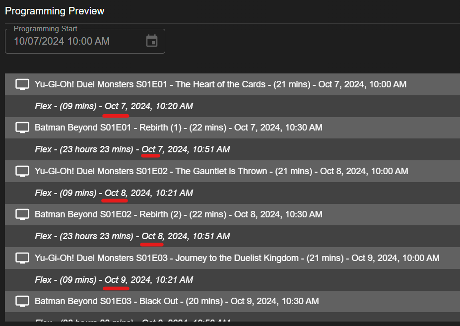 Time Slots preview with flex